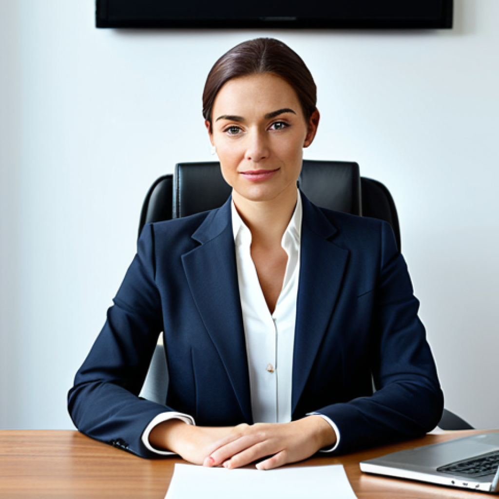 Professional Businesswoman**

"A professional businesswoman in a modest business suit, sitting at a desk in a modern office. Fully clothed, appropriate attire, safe for work, perfect anatomy, natural proportions, professional photography, high quality."

**