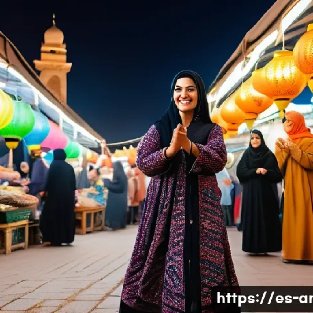 아랍어권에서의 틱톡 인기 영상 - A vibrant scene featuring a young Arab woman performing a modernized dabke dance in a bustling outdo...