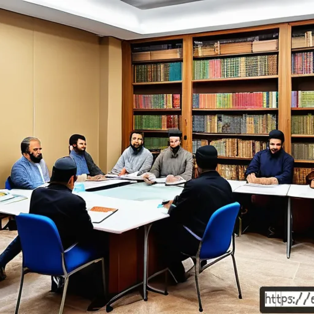 아랍어 코란 해석 - A vibrant, detailed scene of a multicultural seminar room filled with diverse Spanish-speaking parti...