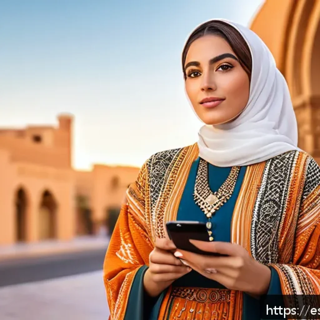 아랍어권에서의 유명한 인스타그램 스타 - A confident Arab female influencer in modest stylish clothing, posing in an elegant outdoor Middle E...