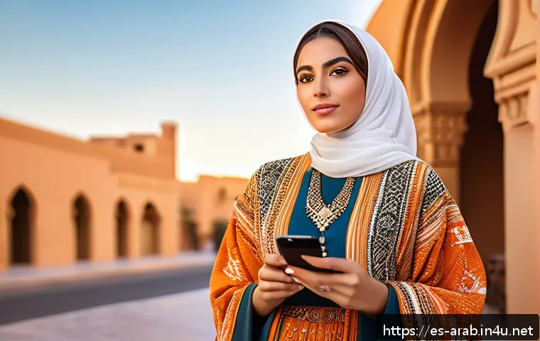 아랍어권에서의 유명한 인스타그램 스타 - A confident Arab female influencer in modest stylish clothing, posing in an elegant outdoor Middle E...