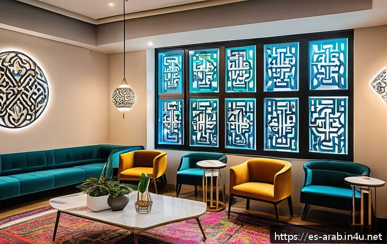 아랍어권에서의 스타트업 트렌드 - A vibrant modern Arab fintech startup office interior, featuring diverse young professionals collabo...