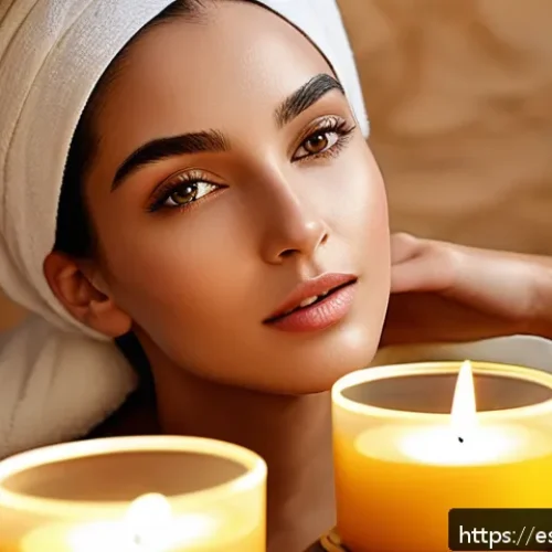 Home 30 아랍어권에서의 미용 트렌드 - A serene Middle Eastern beauty spa scene featuring a female model with glowing, hydrated skin applyi...